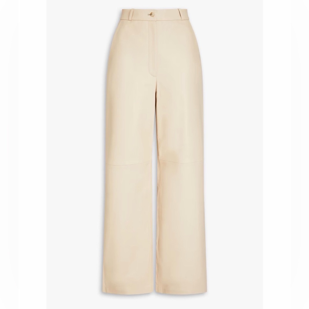 Loulou Studio Wide-Leg Lambskin Leather Trousers in Cream size Small.